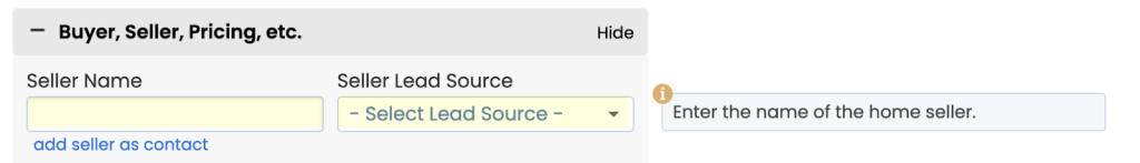 Seller name and lead source
