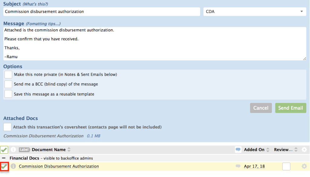 CDA note/email