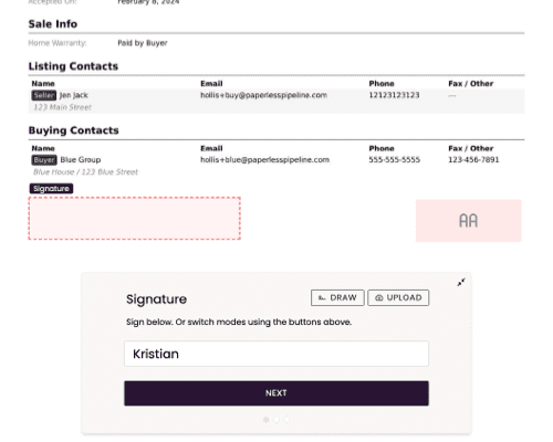 Signing a document inside Paperless Pipeline