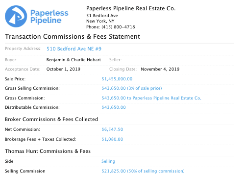 Transaction financials document