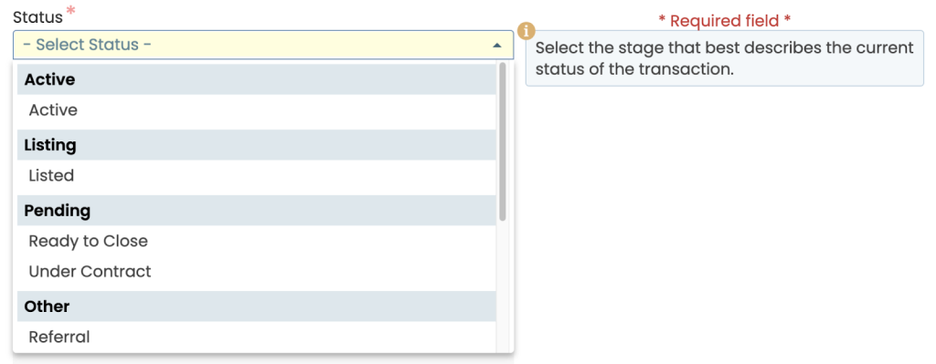 Status drop-down
