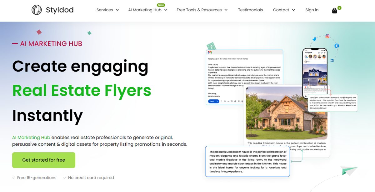 Styldod AI Marketing Hub property description generator