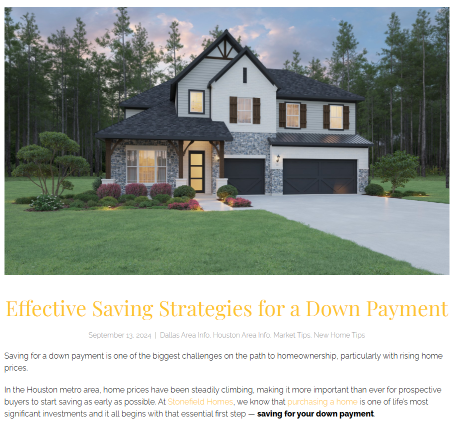 Example down payment savings blog