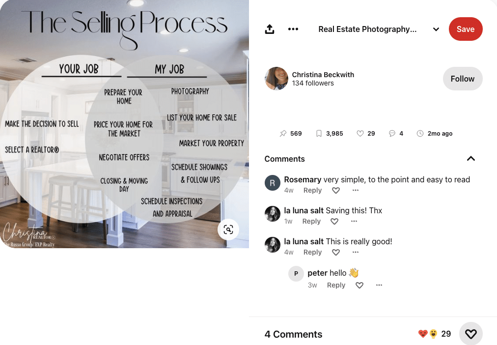 Example Pinterest promotion of real estate blog