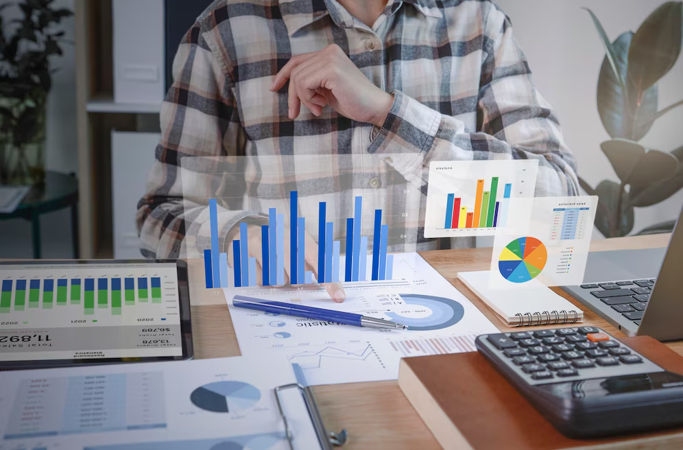 Businesspeople analyzing financial data