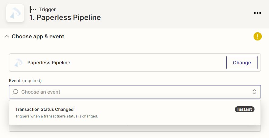 Zapier connection options for Paperless Pipeline transaction data