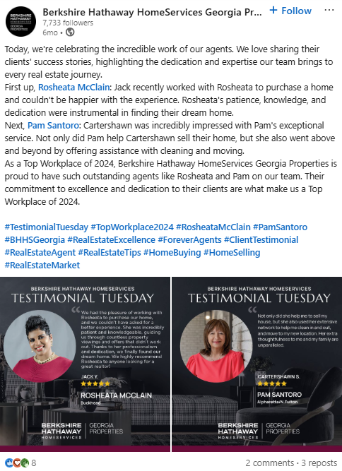 Brokerage social post celebrating top agents