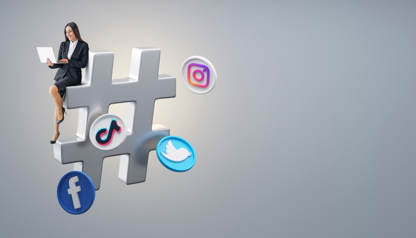 Real estate agent using social media hashtags on a phone