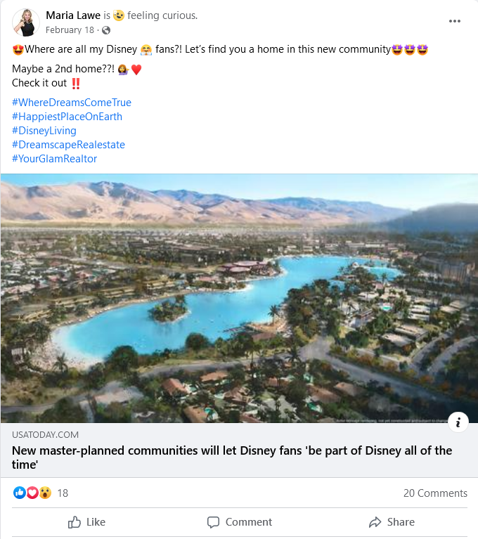 Creative Facebook post using themed hashtags by Maria Lawe