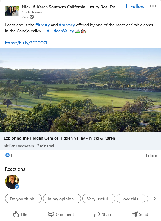 LinkedIn post with hashtags woven into the copy