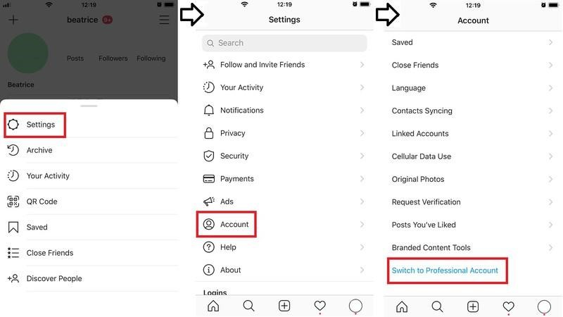 Switch to professional account
