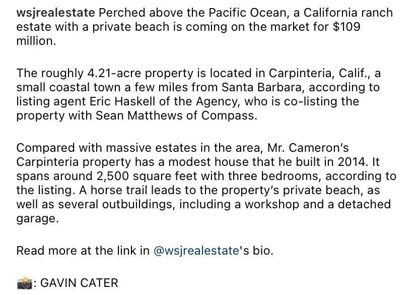 WSJ real estate Instagram listing example