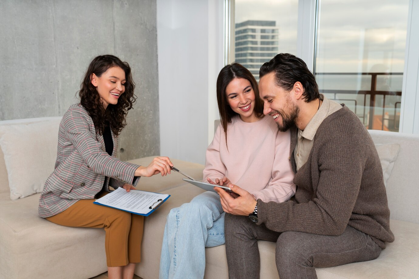 Real estate agent presenting a house to a client