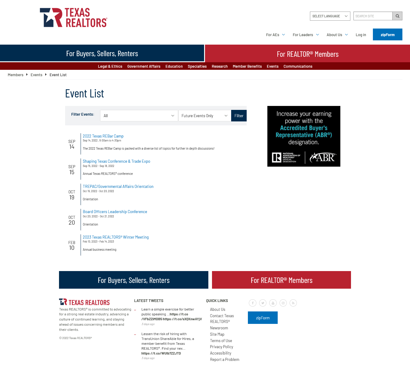 Texas Realtors events listing