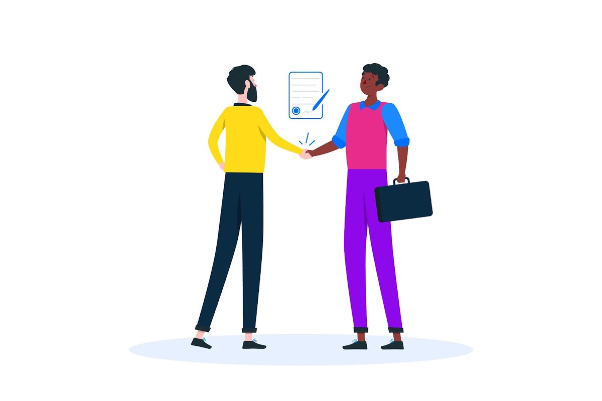 Illustration of two people reviewing a property offer document