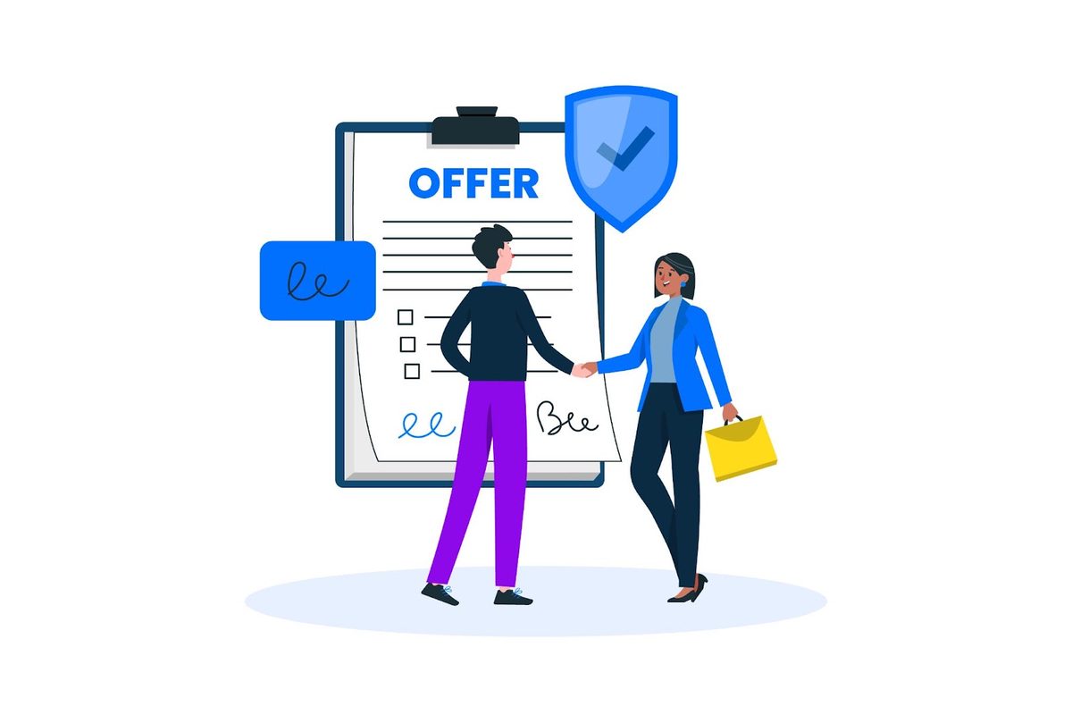Illustration of a buyer and seller agreeing on terms