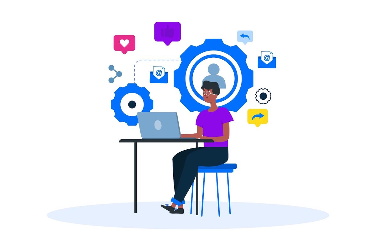 Illustration of a person organizing files with digital tools