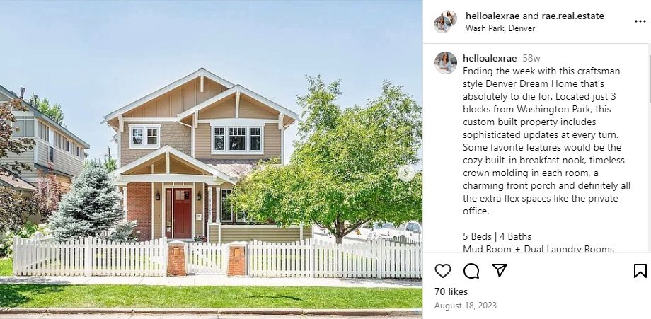 Instagram listing post with a high-quality property photo by agent Alex Rae