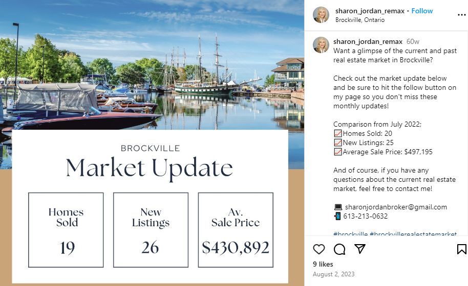 Instagram market update post from broker Sharon Jordan