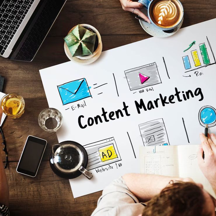 Online strategy and media marketing icons illustration