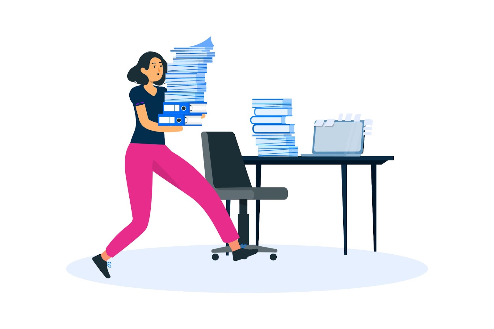 Illustration of colorful documents being organized into folders
