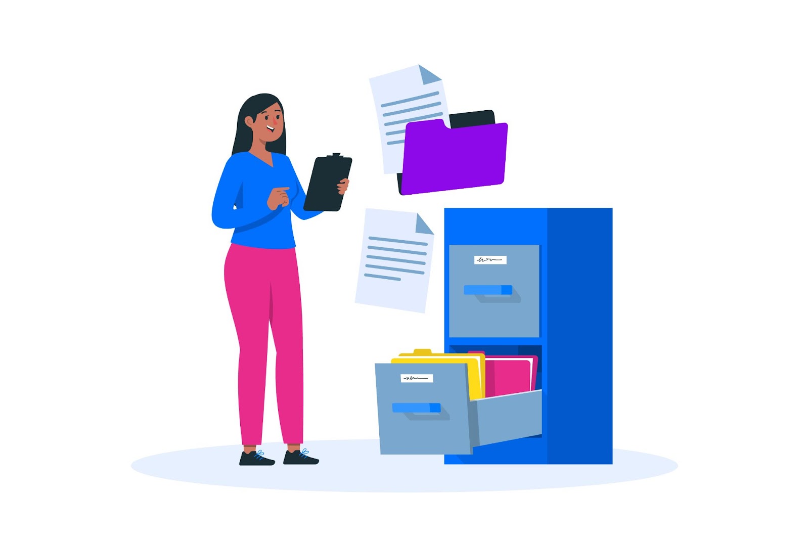 Person organizing personal files into a single filing system