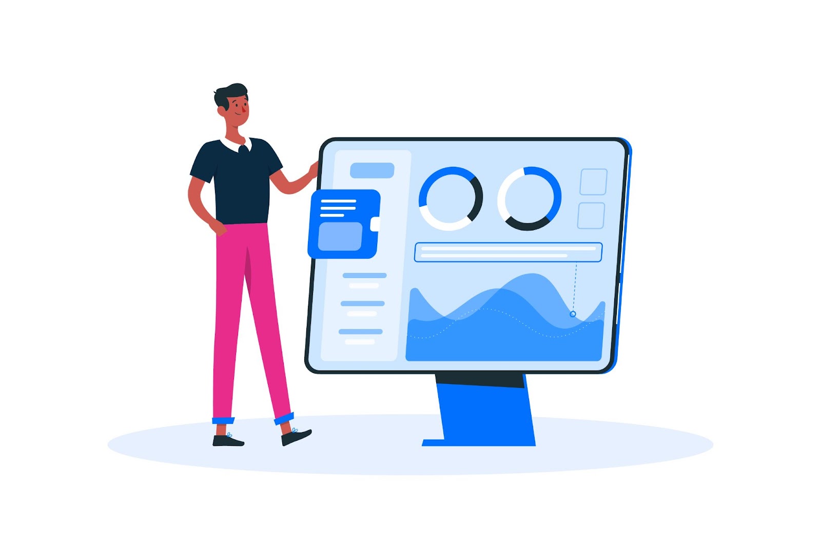 Isometric illustration of CRM software in use