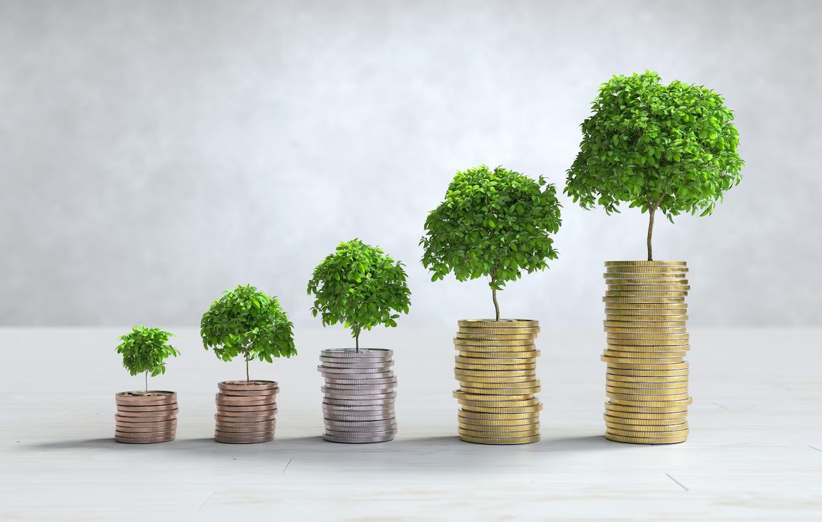 Stacks of coins arranged as a bar graph representing real estate investment