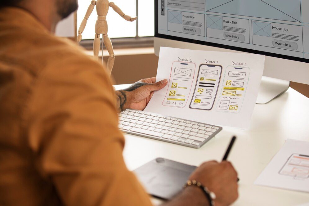 Man working on website designs at a computer