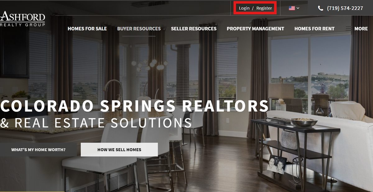 Client login portal on the Ashford Real Estate website