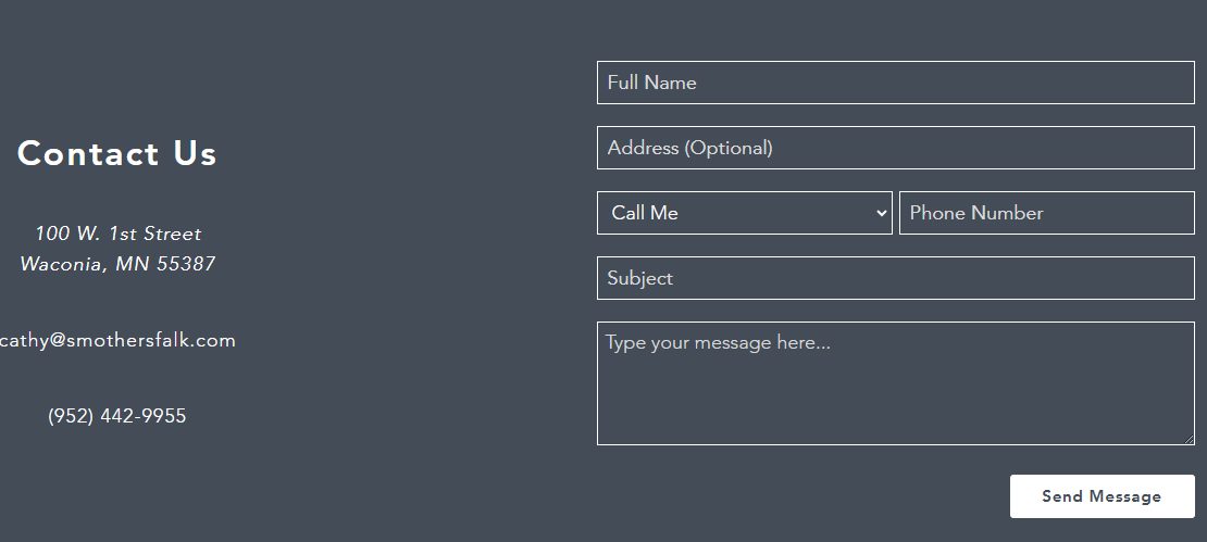 Contact form on the Smothers & Falk Realty Group website