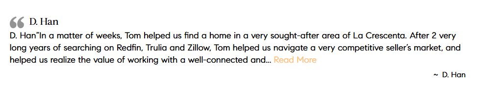 Client testimonials on the Arroyo Real Estate website
