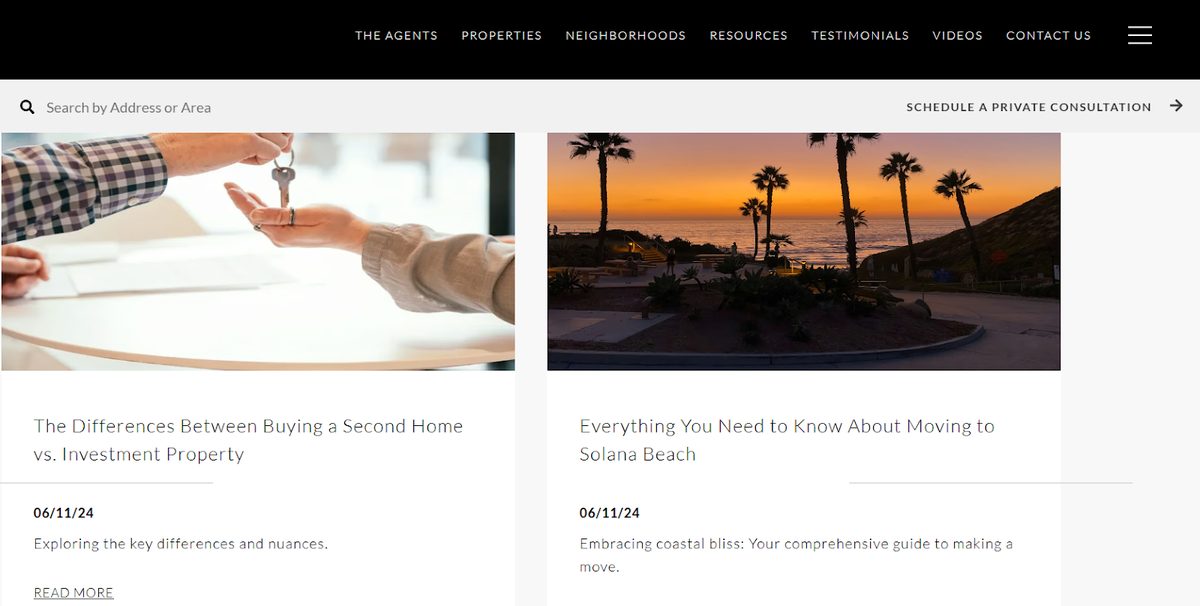 Blog and resources page on the Luxury Coast Group website