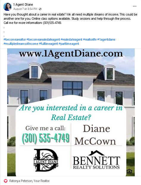 Diane McCown Facebook post for real estate agents