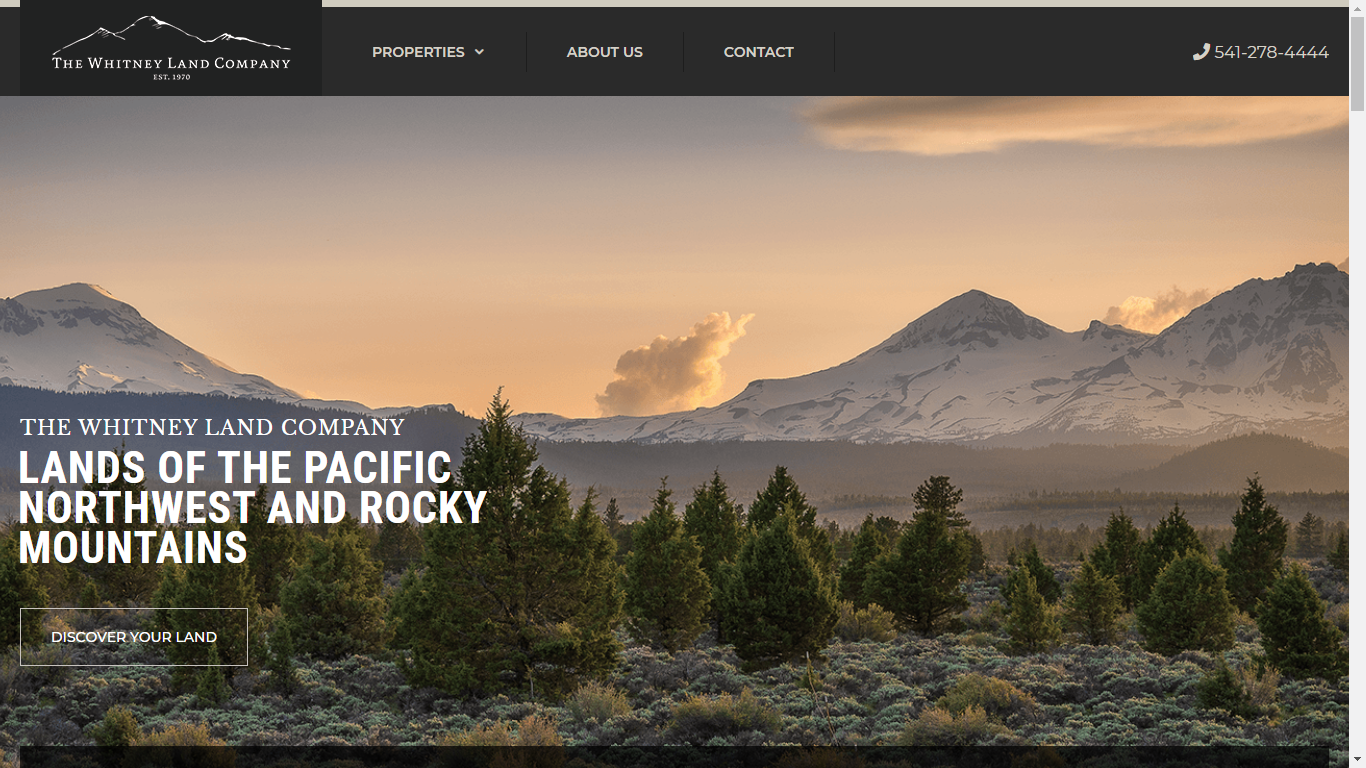 Whitney Land Company website showing farm and ranch listings