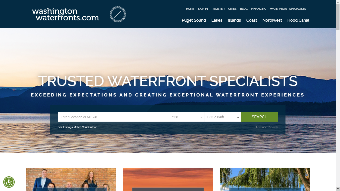 Washington Waterfronts website with listings by waterway