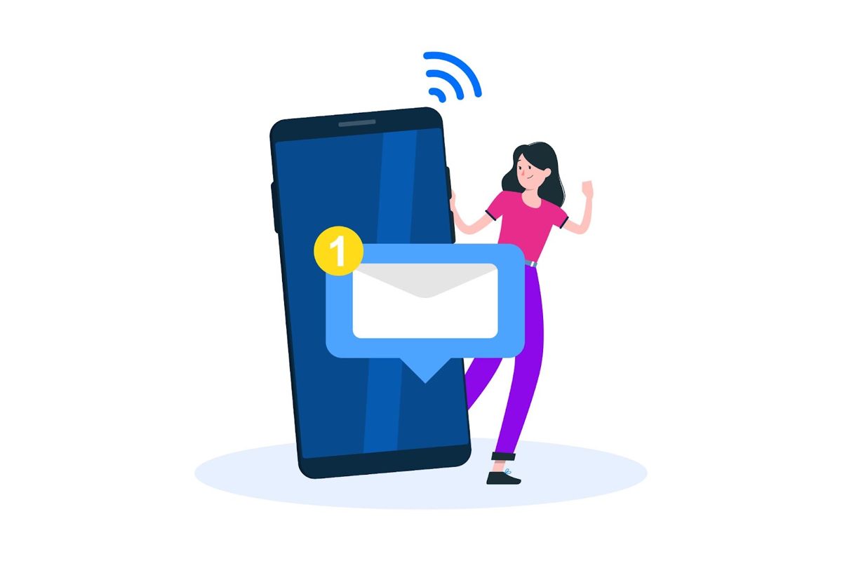 Illustration of a laptop receiving email notifications