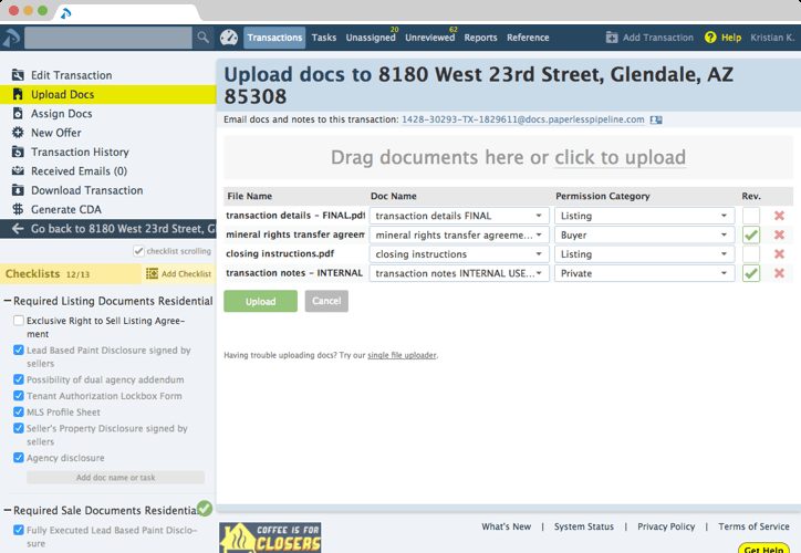 Organized digital document library for real estate transactions