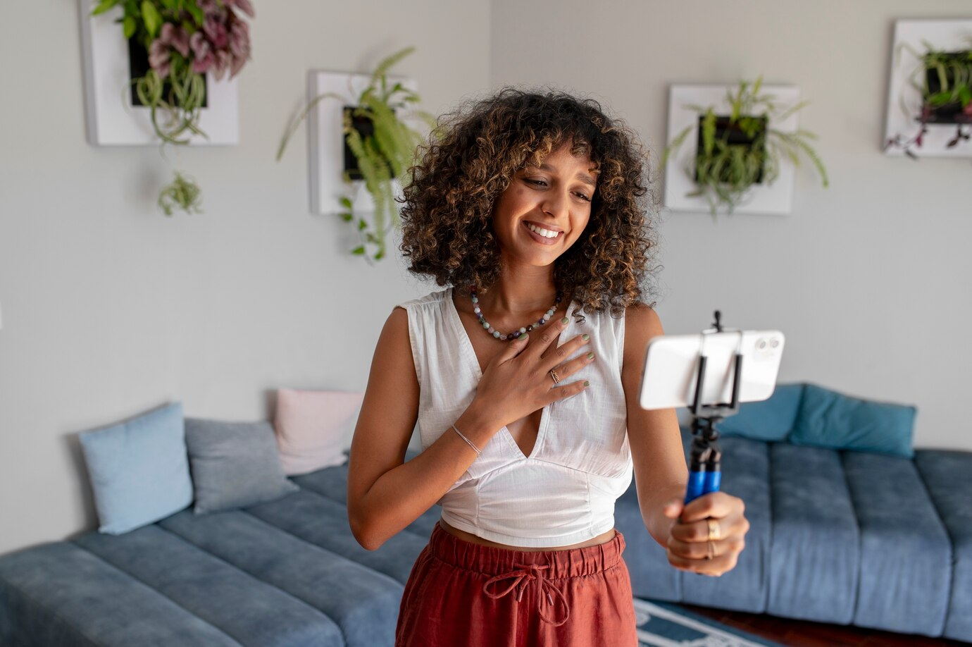 Person doing house tour online